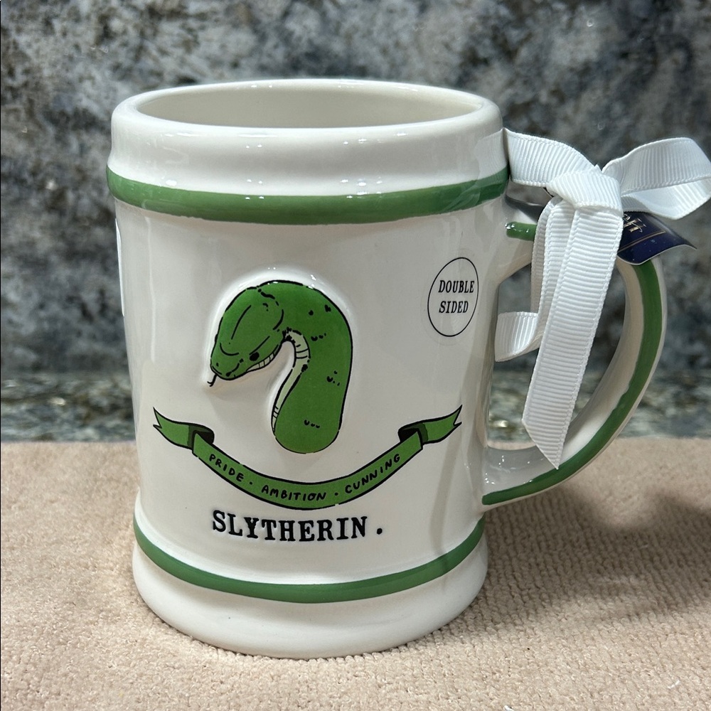 NWT Rae Dunn Slytherin Mug Harry Potter Ceramic Double-Sided Green